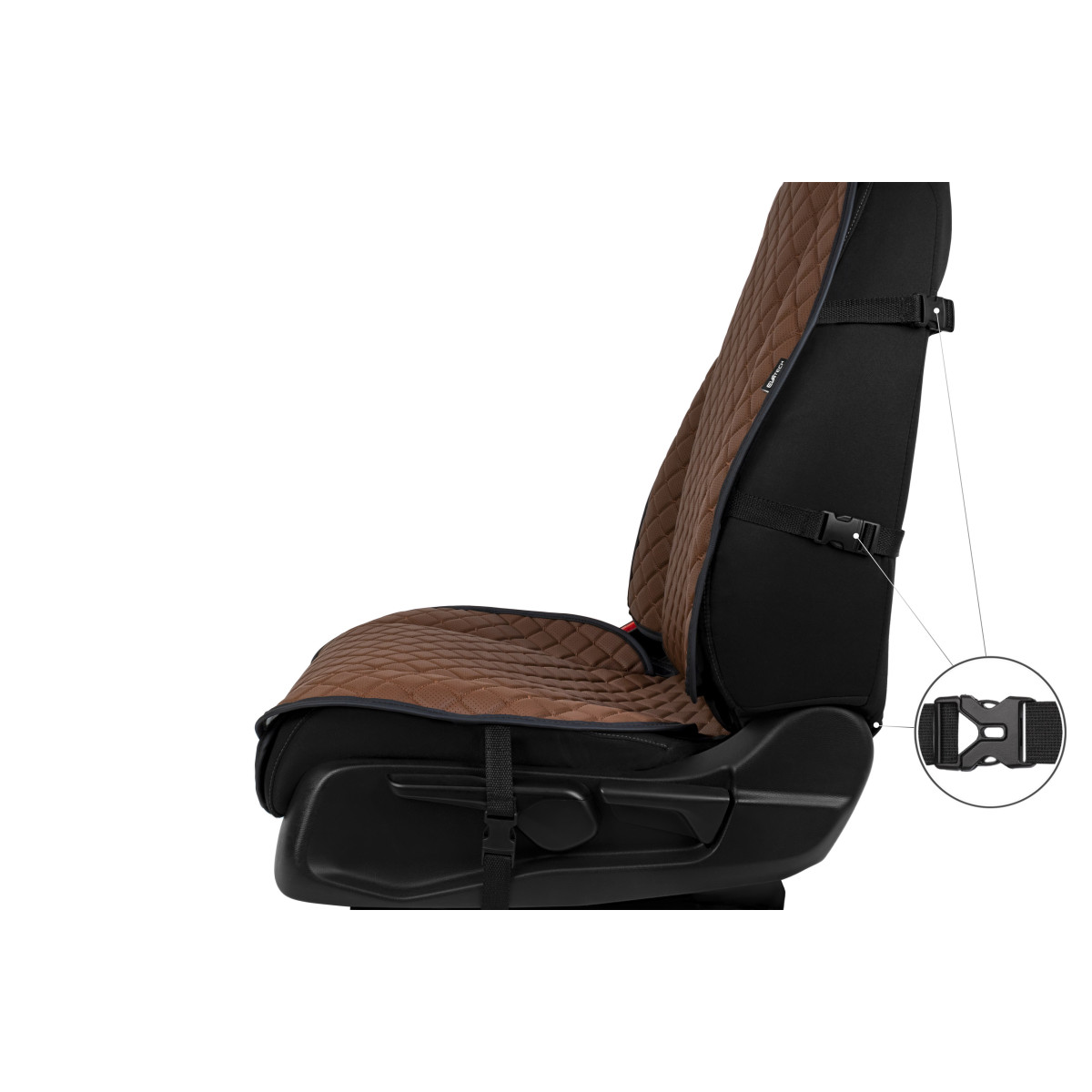 Sėdynės užvalkalas EVAtech ECO Max, 1 vnt. - ruda / juodi kraštai / rudos siūlės Sėdynės užvalkalas EVAtech ECO Max, 1 vnt. - ruda / juodi kraštai / rudos siūlės