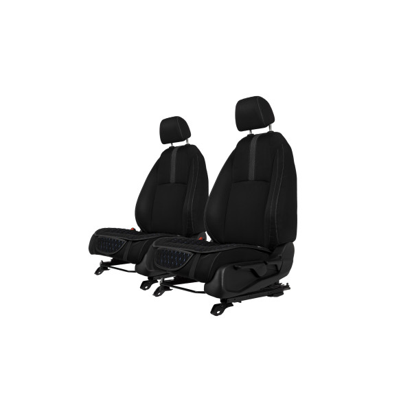 Sėdynės užvalkalų sėdimosios dalys EVAtech, 2 vnt. - juoda / juodi kraštai / mėlynos siūlės