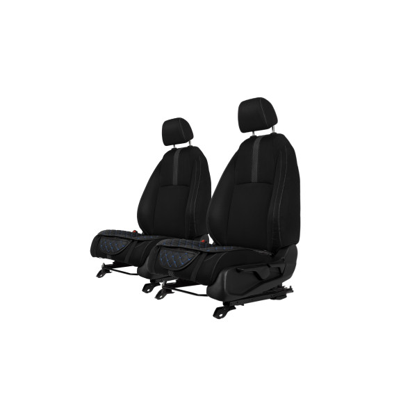 Sėdynės užvalkalų sėdimosios dalys EVAtech ECO, 2 vnt. - juoda / juodi kraštai / mėlynos siūlės