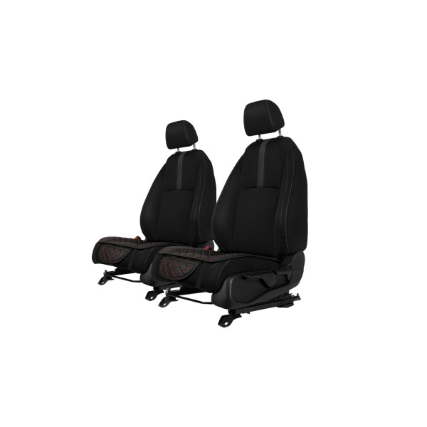 Sėdynės užvalkalų sėdimosios dalys EVAtech ECO, 2 vnt. - juoda / juodi kraštai / raudonos siūlės