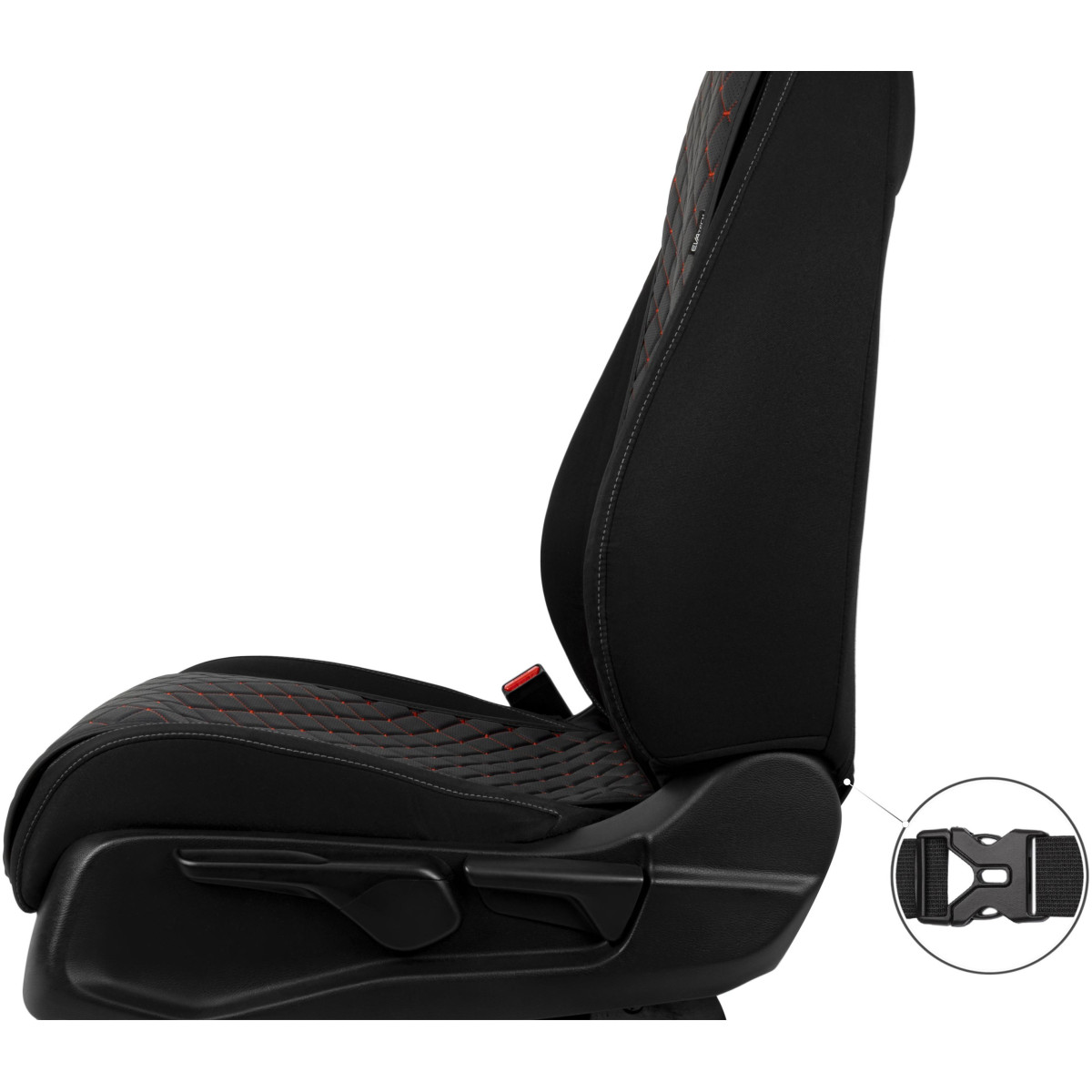 Sėdynių užvalkalai EVAtech ECO Basic, 2 vnt. - juoda / juodi kraštai / raudonos siūlės Sėdynių užvalkalai EVAtech ECO Basic, 2 vnt. - juoda / juodi kraštai / raudonos siūlės