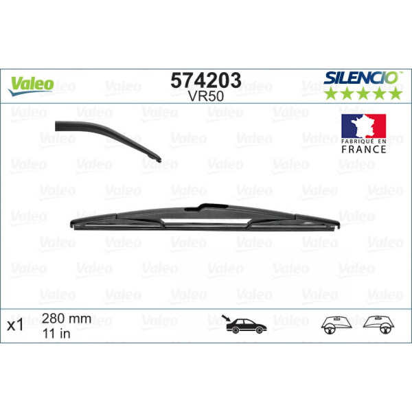 Galinis valytuvas Valeo Silencio Rear VR50, 280 mm