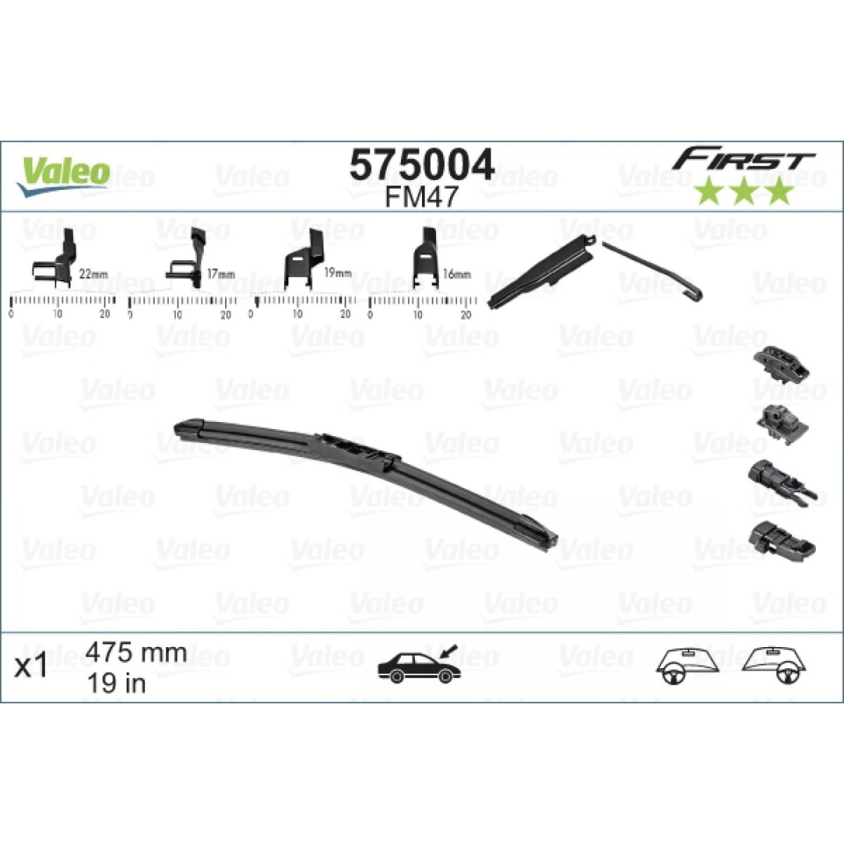 Valytuvas Valeo First Multiconnection FM47, 475 mm Valytuvas Valeo First Multiconnection FM47, 475 mm