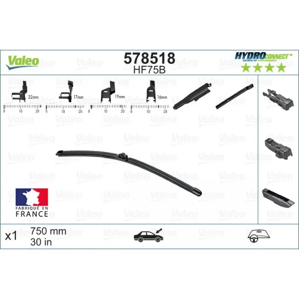 Valytuvas Valeo HydroConnect HF75B, 750 mm