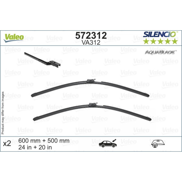 Valytuvų komplektas Valeo Aquablade VA312, 600/500 mm