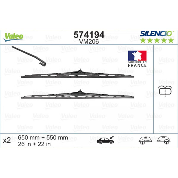 Valytuvų komplektas Valeo Silencio Performance X2 VM206, 650/550 mm