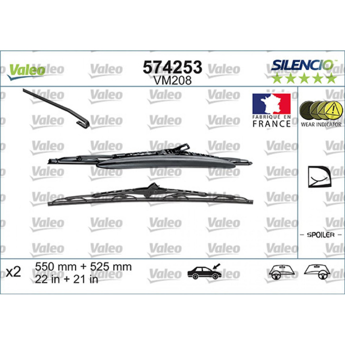 Valytuvų komplektas Valeo Silencio Performance X2 VM208, 550/525 mm Valytuvų komplektas Valeo Silencio Performance X2 VM208, 550/525 mm