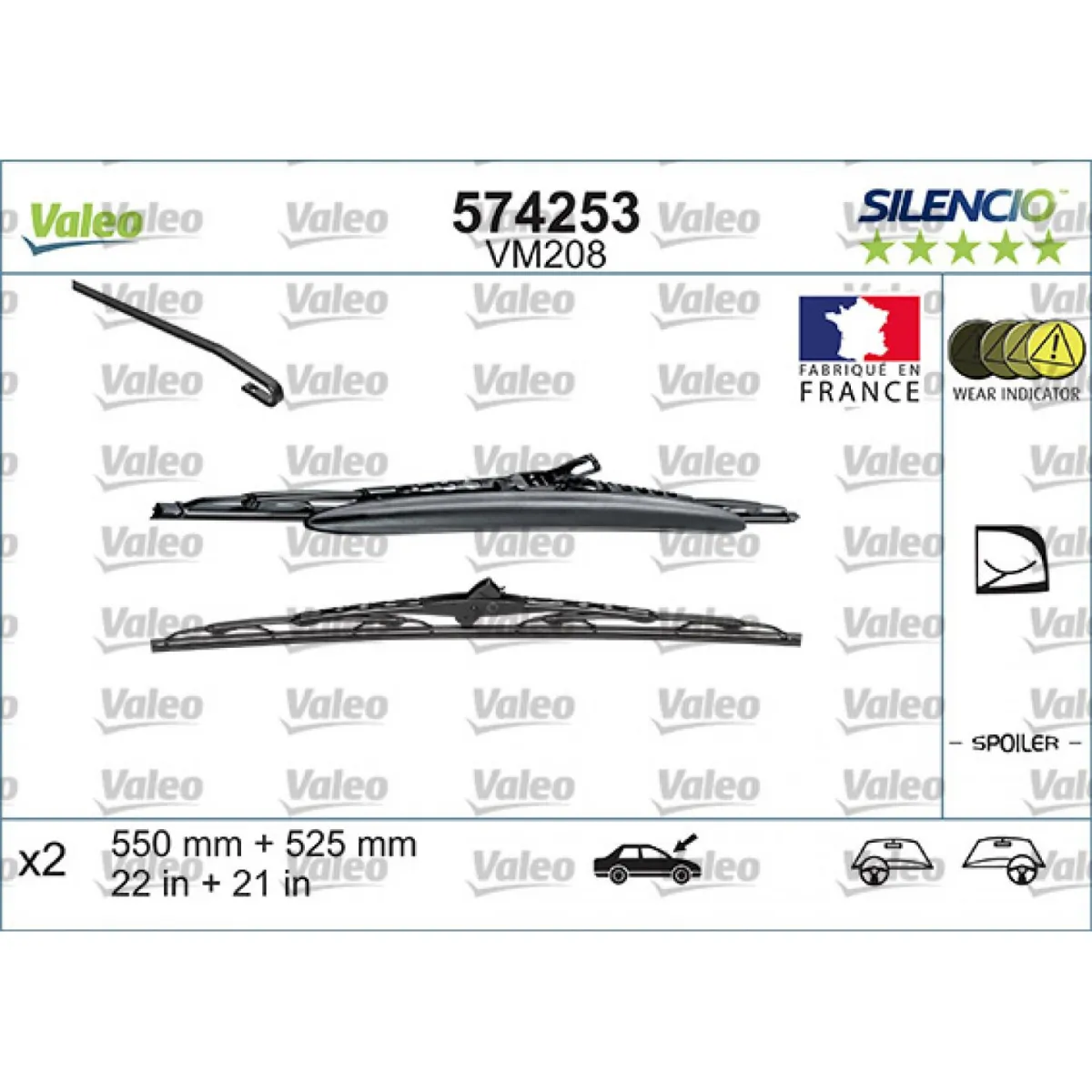 Valytuvų komplektas Valeo Silencio Performance X2 VM208, 550/525 mm Valytuvų komplektas Valeo Silencio Performance X2 VM208, 550/525 mm