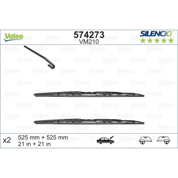 Valytuvų komplektas Valeo Silencio Performance X2 VM210, 525/525 mm