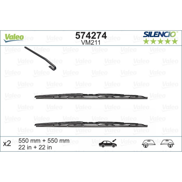 Valytuvų komplektas Valeo Silencio Performance X2 VM211, 550/550 mm