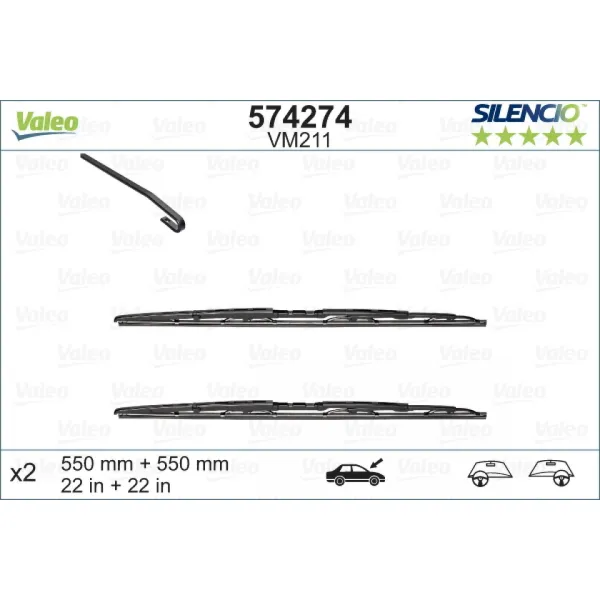 Valytuvų komplektas Valeo Silencio Performance X2 VM211, 550/550 mm