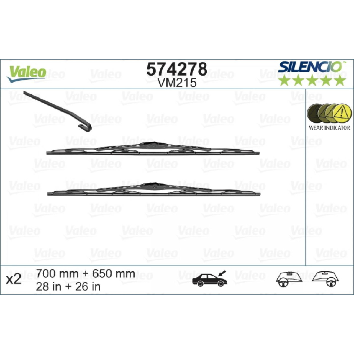 Valytuvų komplektas Valeo Silencio Performance X2 VM215, 700/650 mm Valytuvų komplektas Valeo Silencio Performance X2 VM215, 700/650 mm