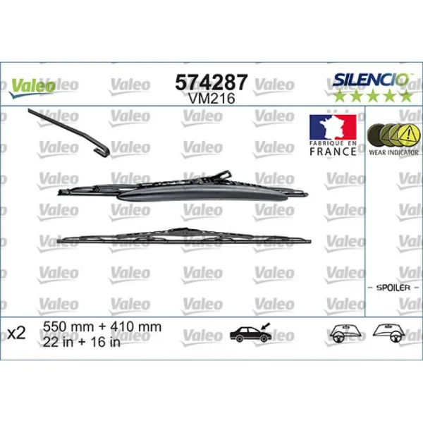 Valytuvų komplektas Valeo Silencio Performance X2 VM216, 550/410 mm