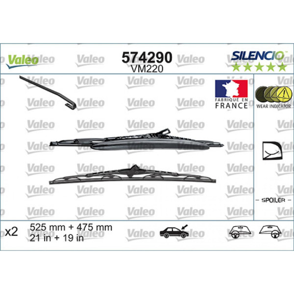 Valytuvų komplektas Valeo Silencio Performance X2 VM220, 525/475 mm