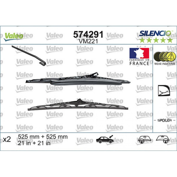 Valytuvų komplektas Valeo Silencio Performance X2 VM221, 525/525 mm