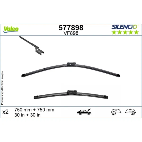 Valytuvų komplektas Valeo Silencio VF898, 750/750 mm