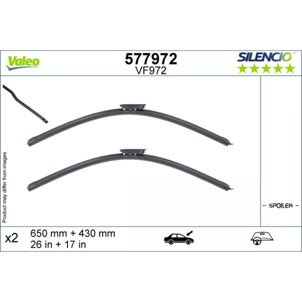 Valytuvų komplektas Valeo Silencio VF972, 650/430 mm