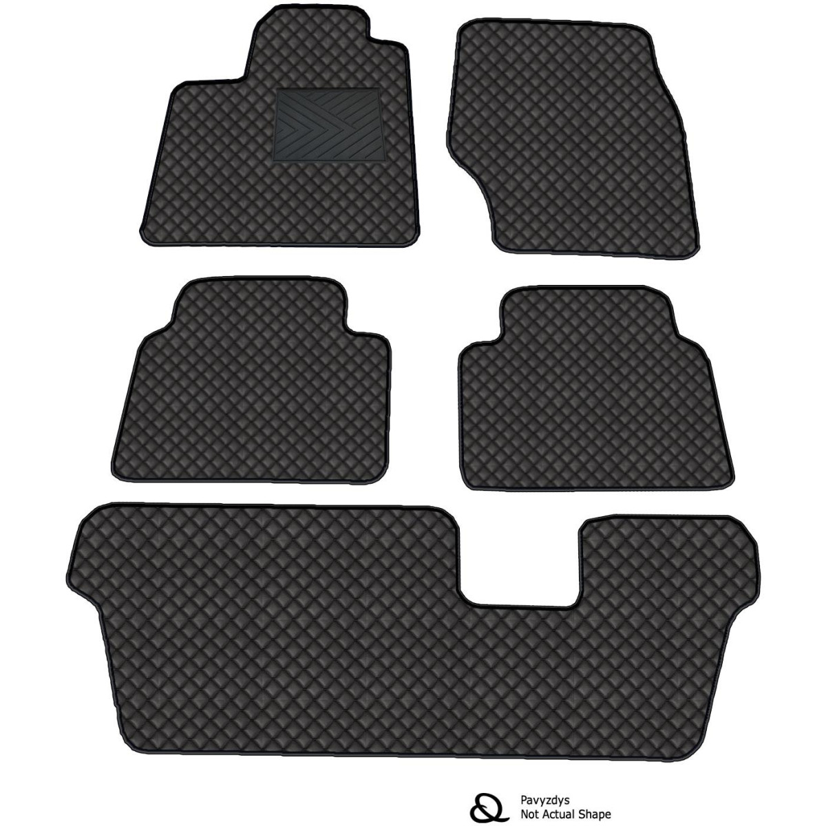 Eko odos kilimėliai QuiltyMats VOLKSWAGEN SHARAN 2010-2023m. (6v., I, II ir III eilės) (Juoda / juodos siūlės)