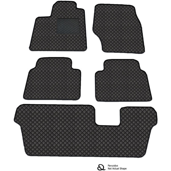 Eko odos kilimėliai QuiltyMats VOLKSWAGEN SHARAN 2010-2023m. (6v., I, II ir III eilės) (Juoda / juodos siūlės)