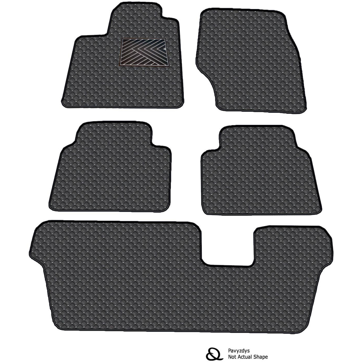 Eko odos kilimėliai QuiltyMats VOLKSWAGEN SHARAN 2010-2023m. (7v., I, II ir III eilės) (Juoda / pilkos siūlės)
