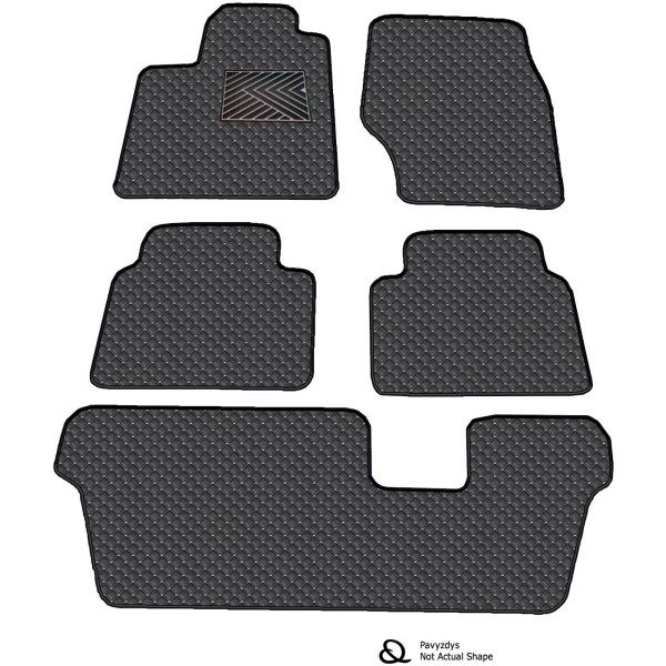 Eko odos kilimėliai QuiltyMats VOLKSWAGEN SHARAN 2010-2023m. (7v., I, II ir III eilės) (Juoda / pilkos siūlės)