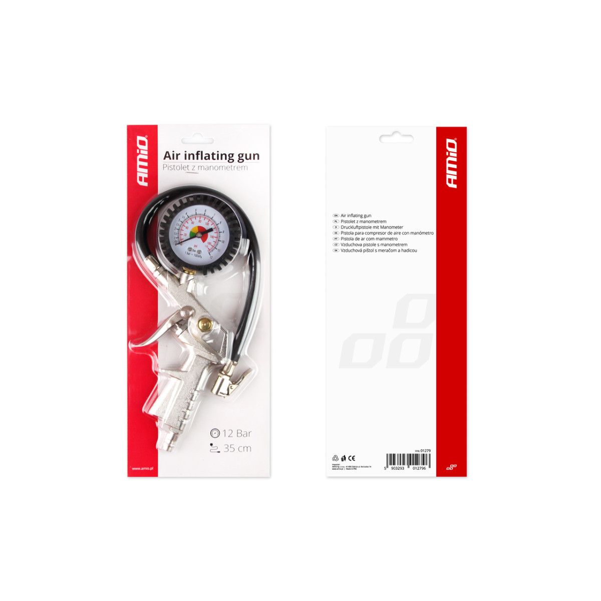 Padangų pripūtimo pistoletas su manometru 12 bar AMIO-01279