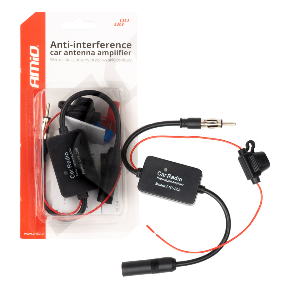 Anti-interferencinis automobilio antenos stiprintuvas 12V AMIO-04133