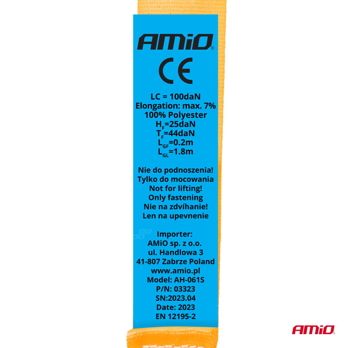 Krovinių tvirtinimo diržas su automatiniu vyniotuvu 200 kg, 2 m x 18 mm, S-TYPE AMIO-03323