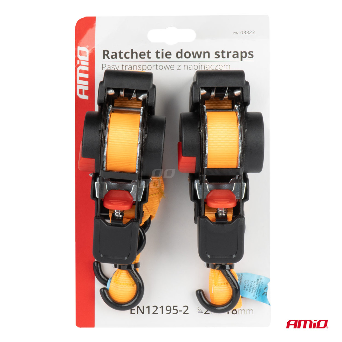 Krovinių tvirtinimo diržas su automatiniu vyniotuvu 200 kg, 2 m x 18 mm, S-TYPE AMIO-03323