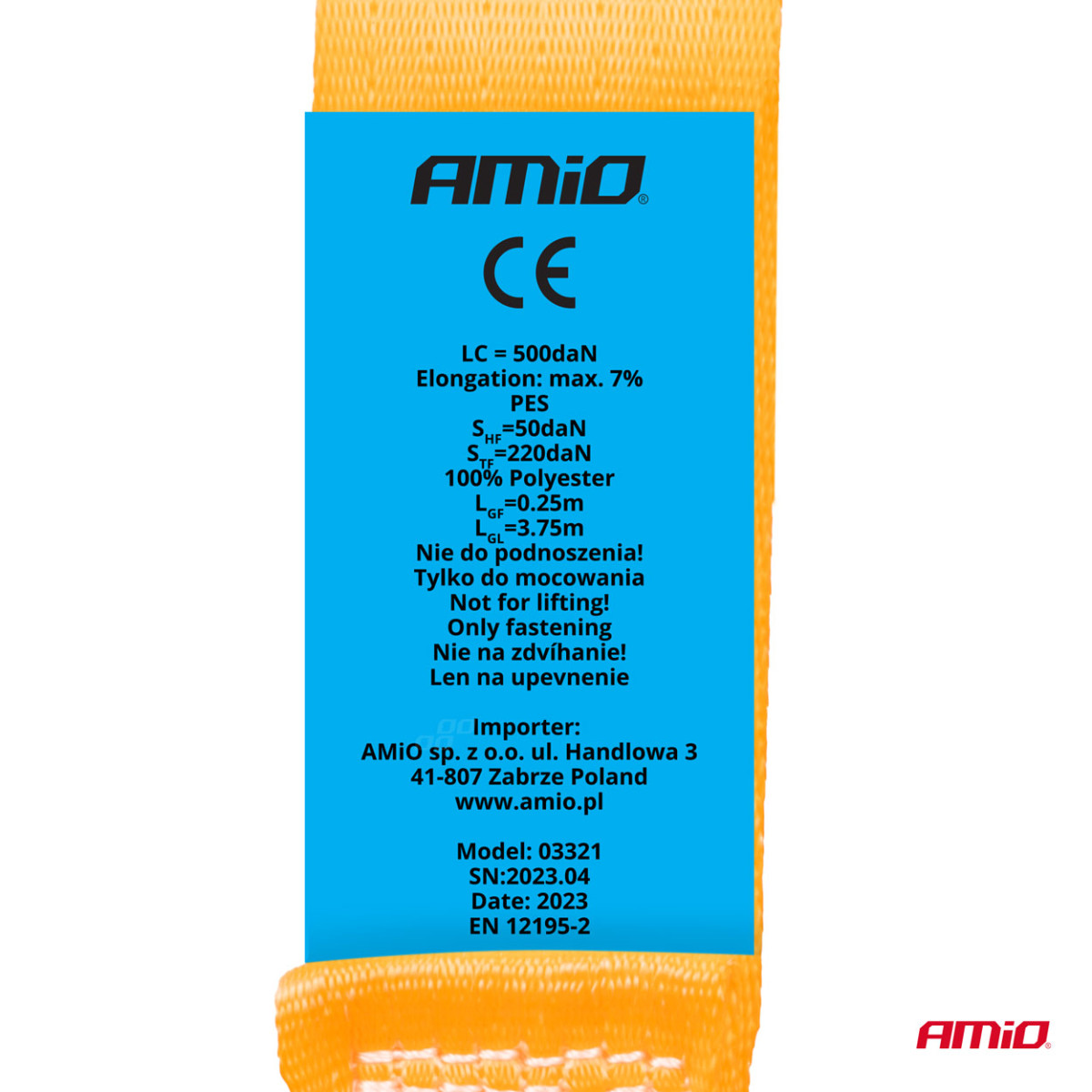 Krovinių tvirtinimo diržas su automatiniu vyniotuvu 1000/500 kg, 4 m x 38 mm, J-TYPE AMIO-03321