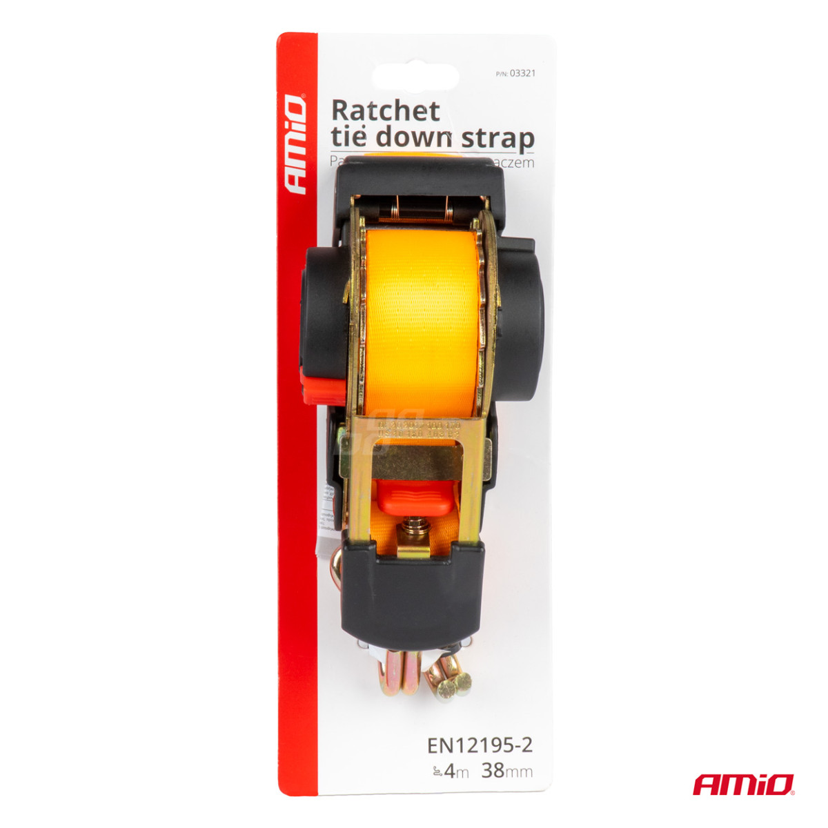 Krovinių tvirtinimo diržas su automatiniu vyniotuvu 1000/500 kg, 4 m x 38 mm, J-TYPE AMIO-03321