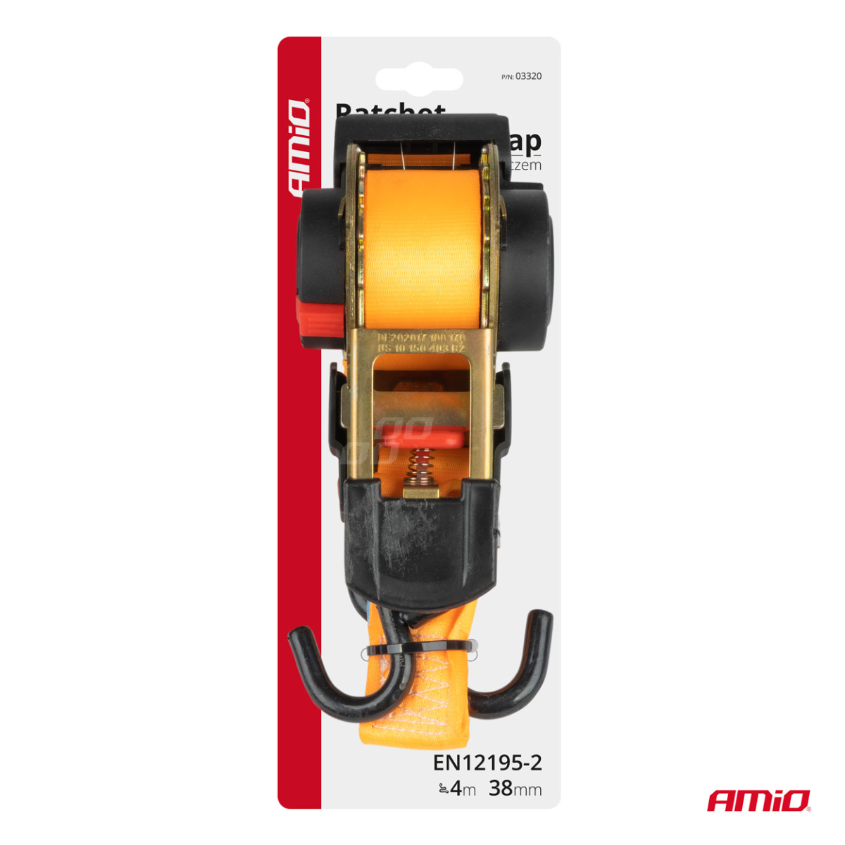Krovinių tvirtinimo diržas su automatiniu vyniotuvu 1000/500 kg, 4 m x 38 mm, S-TYPE AMIO-03320