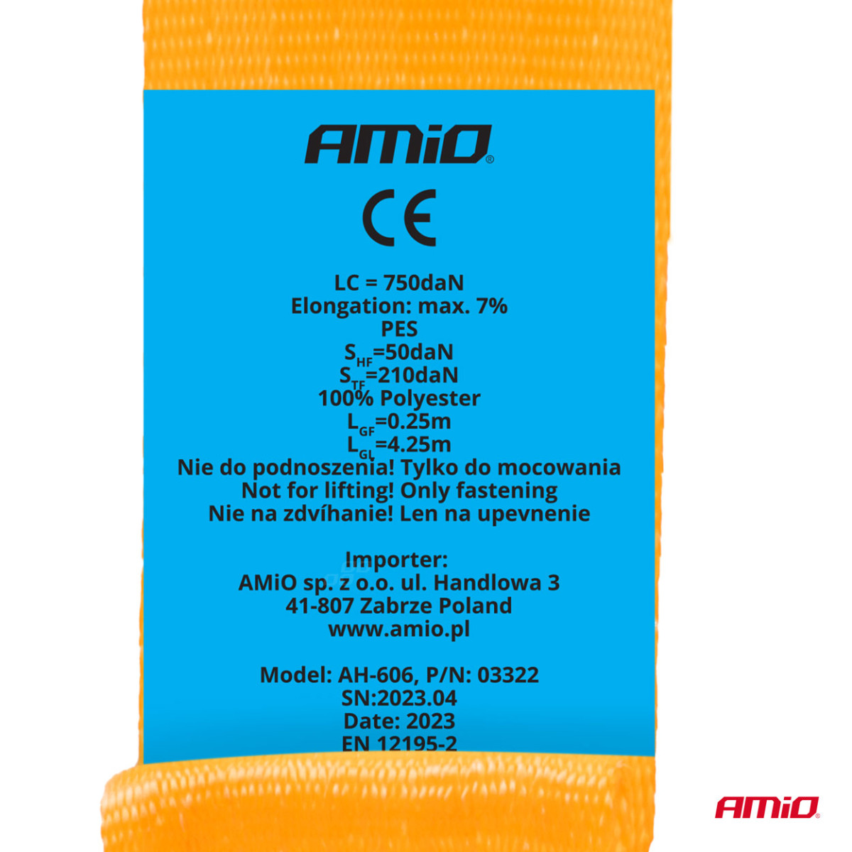 Krovinių tvirtinimo diržas su automatiniu vyniotuvu 1500/750 kg, 4,5 m x 50 mm, J-TYPE AMIO-03322