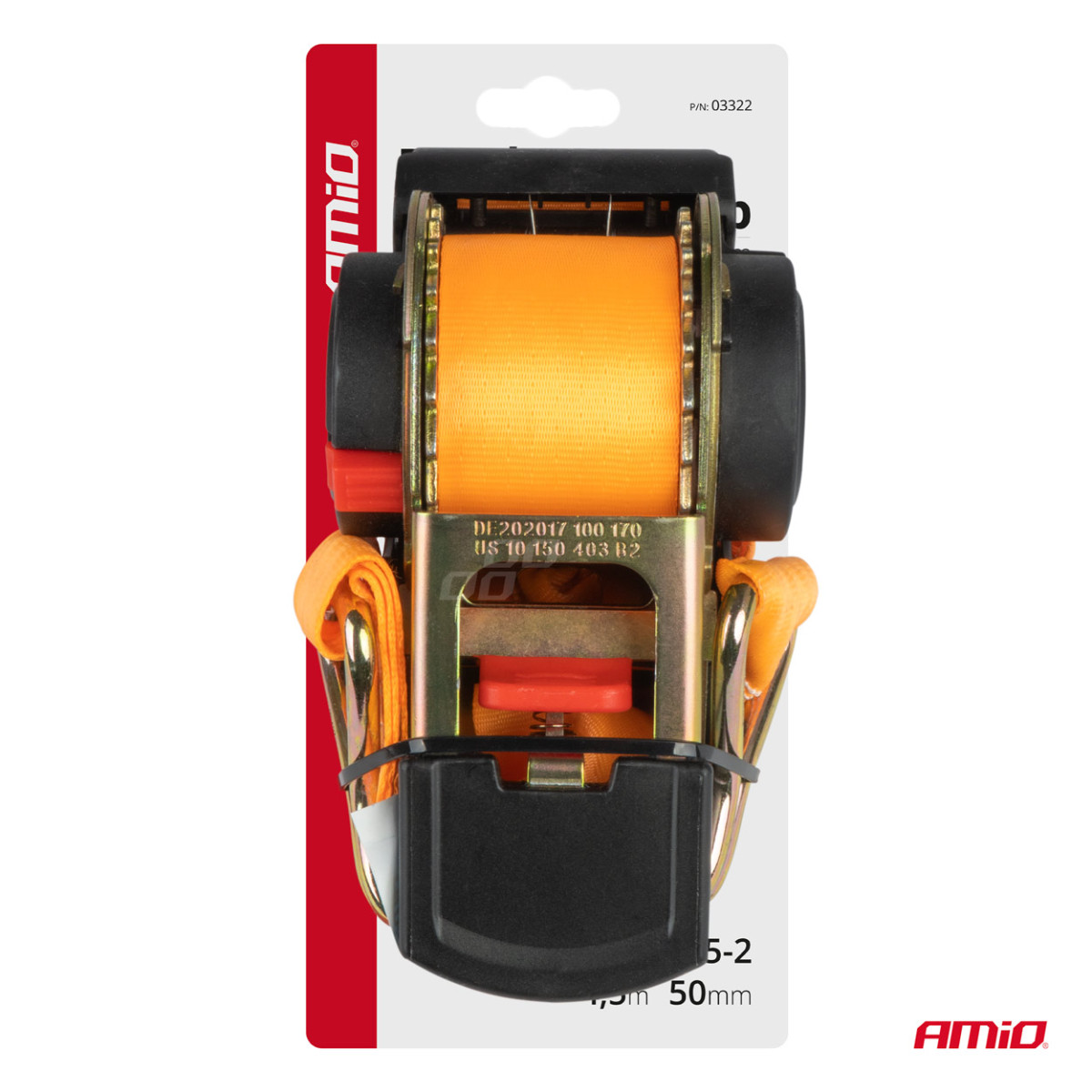 Krovinių tvirtinimo diržas su automatiniu vyniotuvu 1500/750 kg, 4,5 m x 50 mm, J-TYPE AMIO-03322