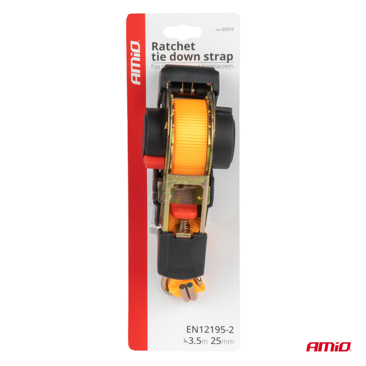 Krovinių tvirtinimo diržas su automatiniu vyniotuvu 640/320 kg, 3,5 m x 25 mm, J-TYPE AMIO-03319