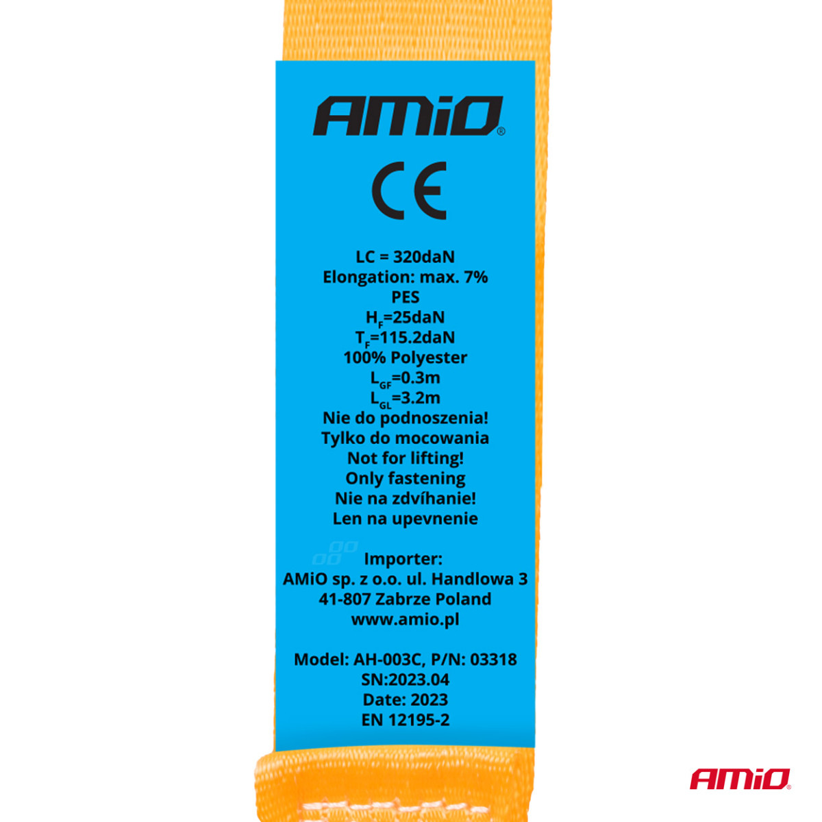 Krovinių tvirtinimo diržas su automatiniu vyniotuvu 640/320 kg, 3,5 m x 25 mm, S-TYPE AMIO-03318