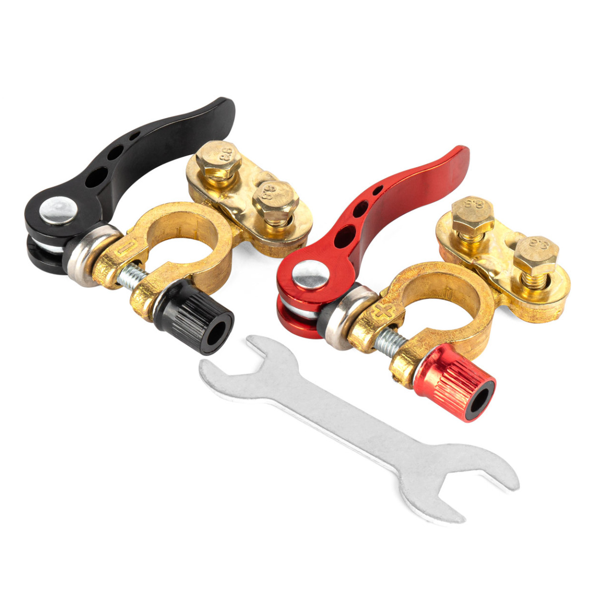 Universalūs akumuliatoriaus gnybtai su greito atjungimo raktu, variniai AMiO-04059