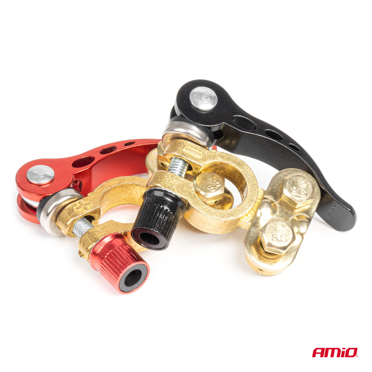 Universalūs akumuliatoriaus gnybtai su greito atjungimo raktu, variniai AMiO-04059