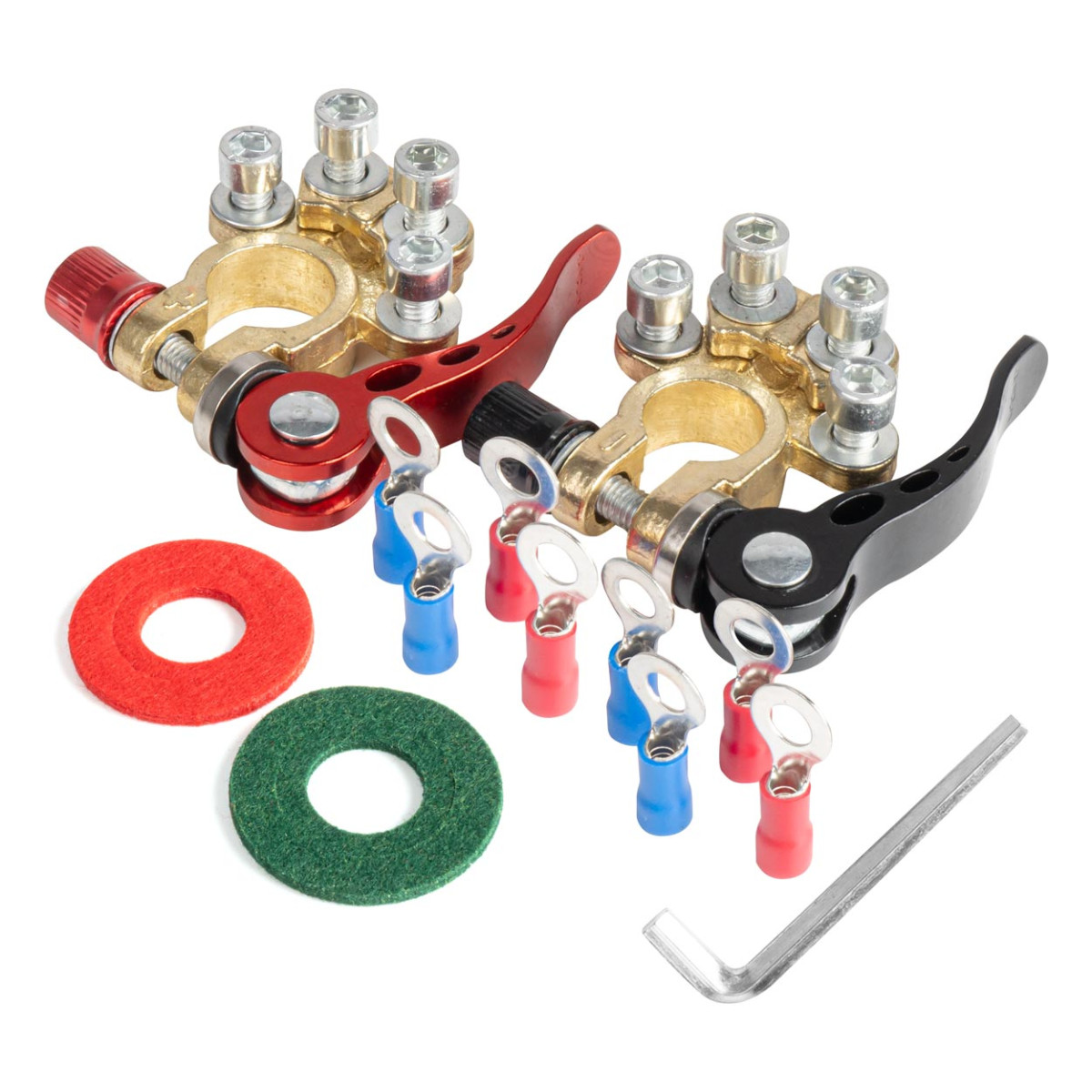 Universalūs akumuliatoriaus gnybtai su 4 jungtimis, variniai AMiO-04058