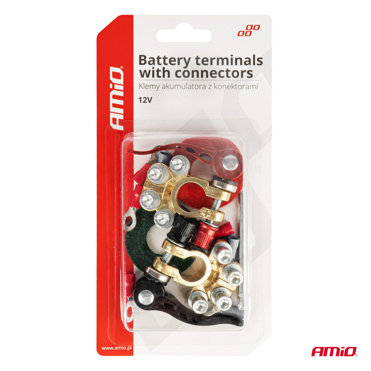 Universalūs akumuliatoriaus gnybtai su 4 jungtimis, variniai AMiO-04058