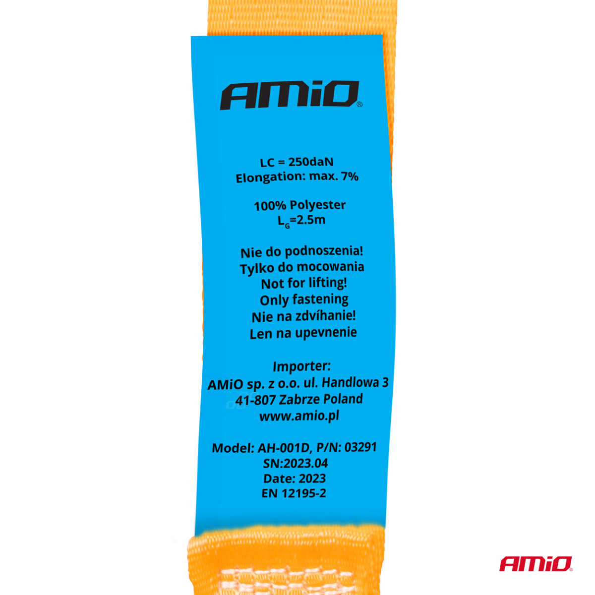 Krovinių tvirtinimo diržas su savispaudžiu užsegimu 2,5 m x 25 mm, AMIO-03291