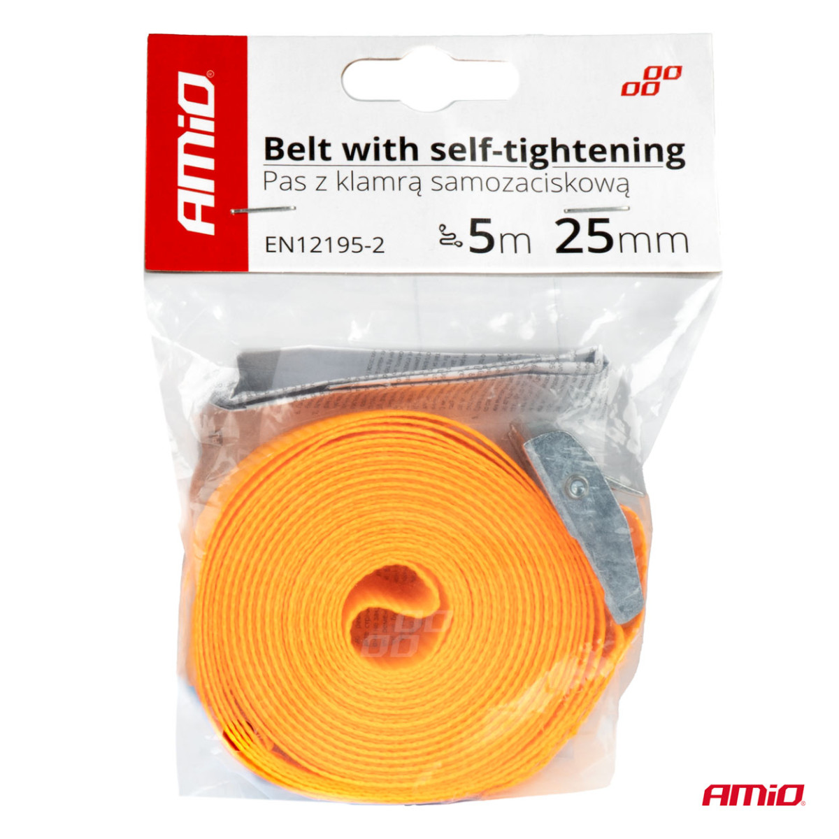 Krovinių tvirtinimo diržas su savispaudžiu užsegimu 5 m x 25 mm, AMIO-03292