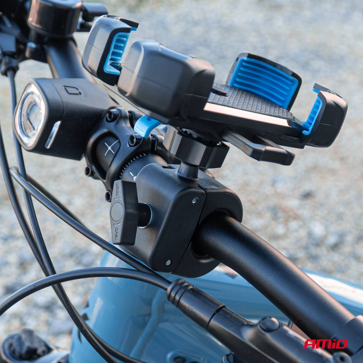 Telefono laikiklis dviračiui/motociklui/paspirtukui, pasukamas 360° AMIO-04146