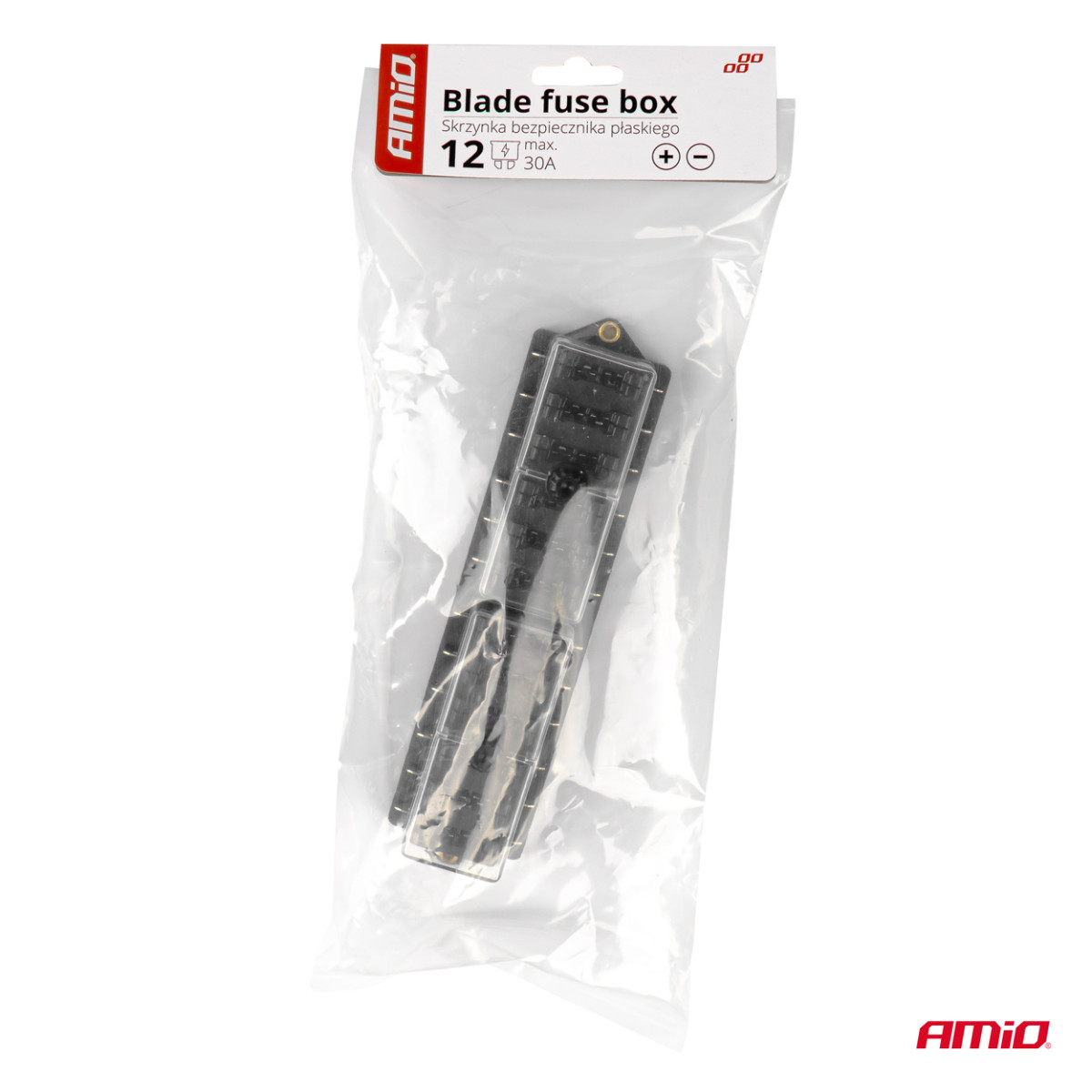 Saugiklių dėžutė, 12 lizdų plokšteliniams (ATO/UNI) saugikliams AMIO-03044