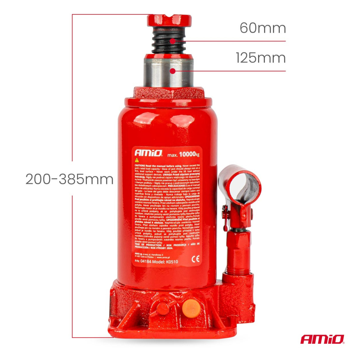 Hidraulinis stulpinis keltuvas 10 t, PVC dėžė AMIO-04184