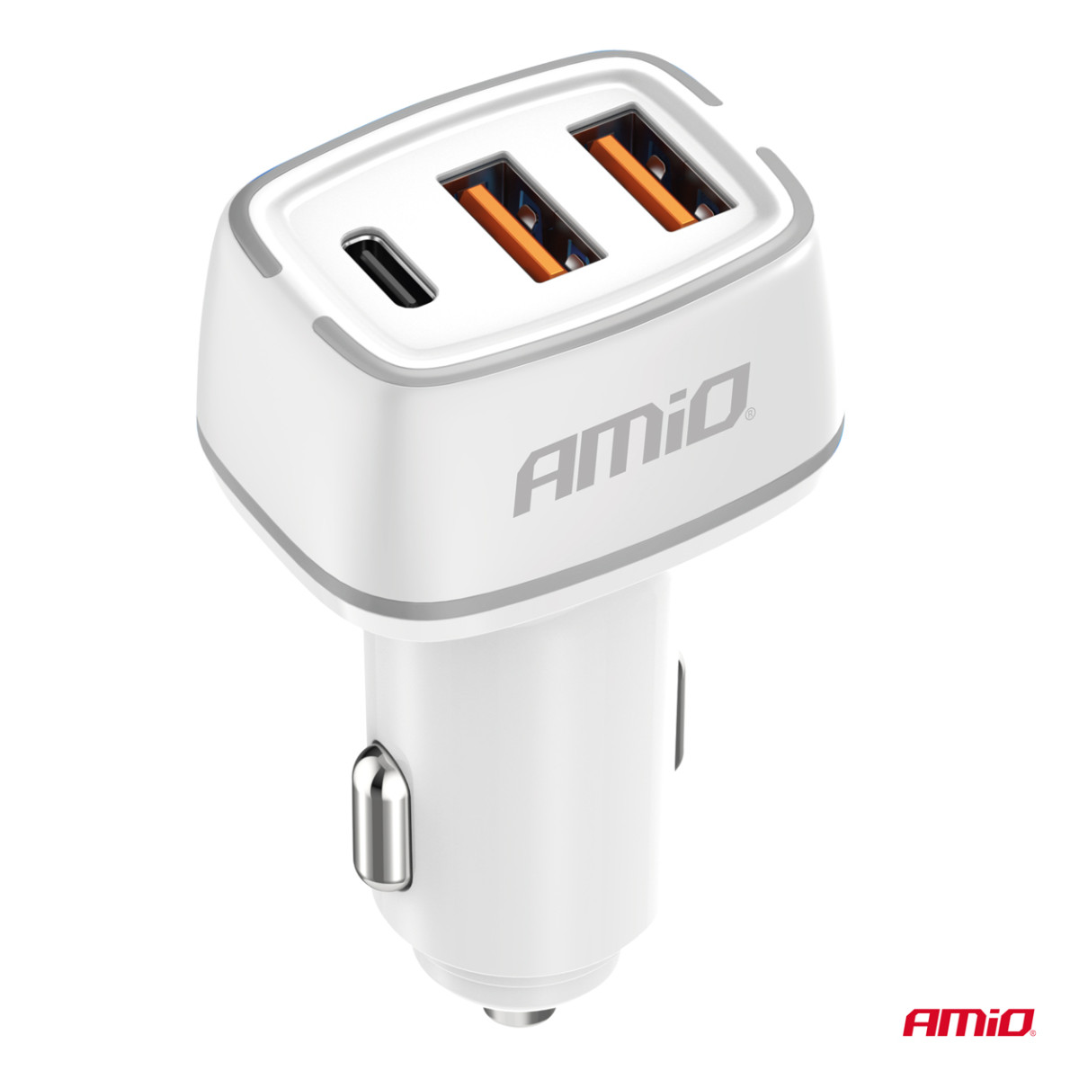 Automobilinis įkroviklis 2x USB-A + USB-C 32W 12/24V AMiO-03890