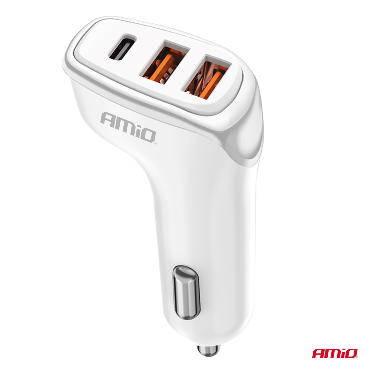 Automobilinis įkroviklis 2x USB-A + USB-C 38W 12/24V AMiO-03886