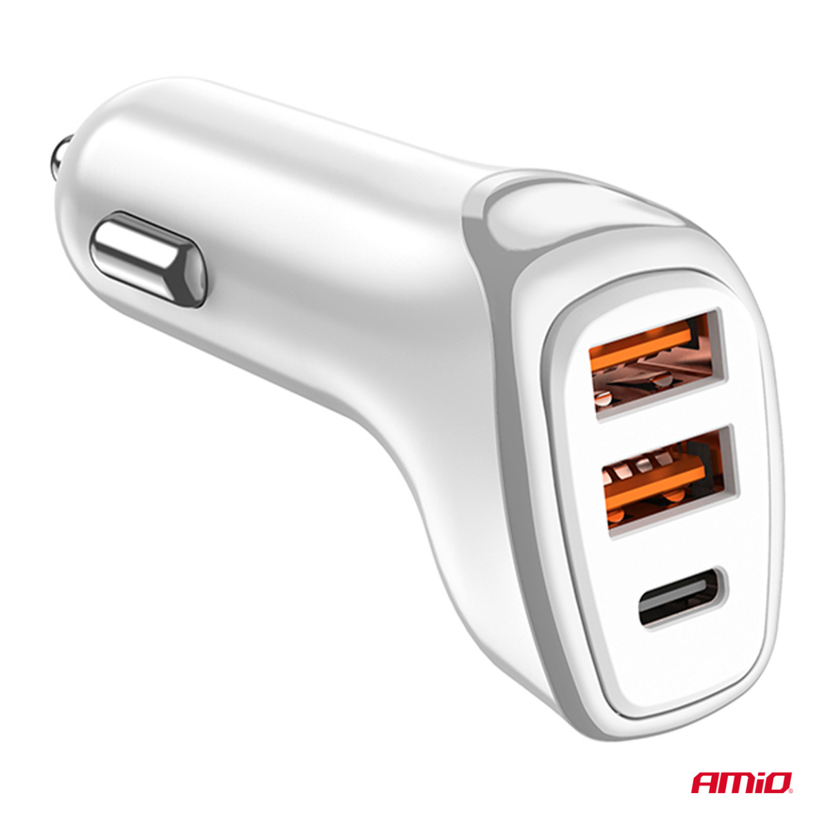 Automobilinis įkroviklis 2x USB-A + USB-C 38W 12/24V AMiO-03886