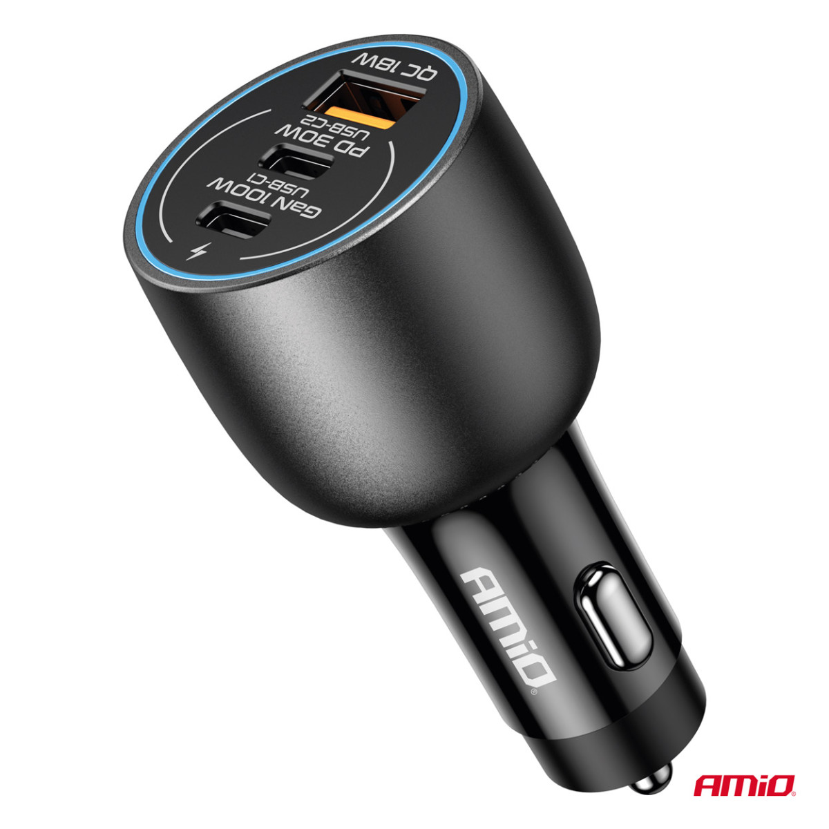 Automobilinis įkroviklis 2x USB-C + USB-A 12/24V 100W AMIO-04371