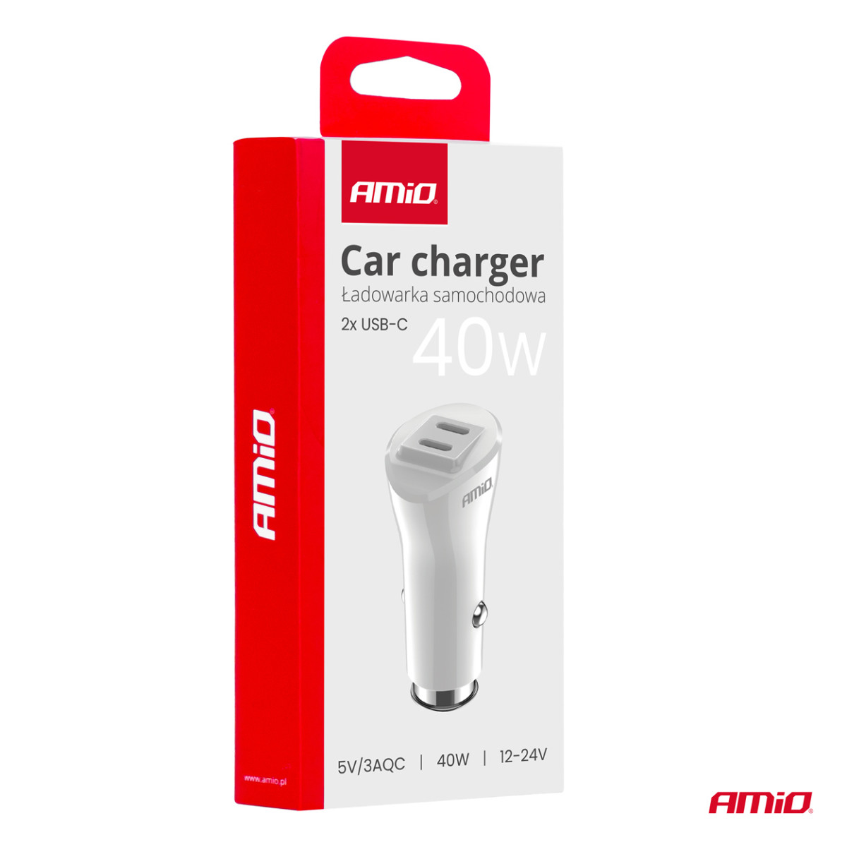 Automobilinis įkroviklis 2x USB-C 40W 12/24V AMiO-03884